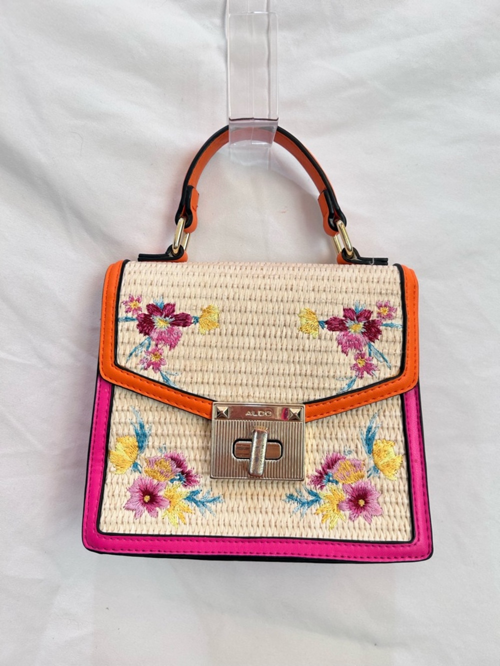 Aldo Adryniel floral embroidered woven top handle bag